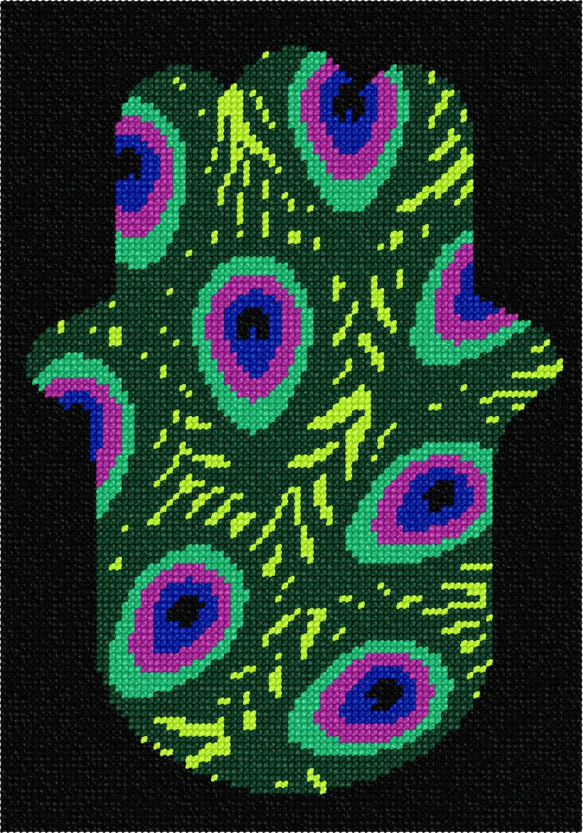Needlepoint Canvas Hamsa Peacock