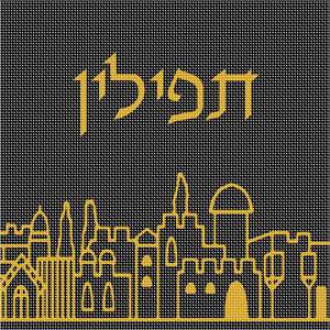 A tefillin bag with the Jerusalem skyline lighting up the night.  A classic beauty in needlepoint tefillin designs.  Jerusalem scenes are very popular judaica designs. Tefillin are gifted to a Jewish boy upon his bar mitzvah when he turns thirteen. He is taught how to perfom this holy Mitzvah properly before his birthday. You stitch the front. After it is completely stitched, it is sent to a professional finisher who adds a lining, back, and matching zipper.