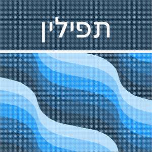 Tefillin bag wave pattern in shades of blue. You stitch the front. After it is completely stitched, it is sent to a professional finisher who adds a lining, back, and matching zipper.  See coordinating siddur cover.
