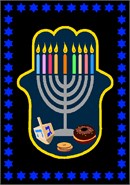 A hamsa is a palm-shaped amulet popular throughout the Middle East and North Africa and commonly used in jewelry and wall hangings. Celebrate Hanukkah with this lovely gift of a Menorah with colored candlesticks, a draidel, chanukah gelt, a donut, and more.