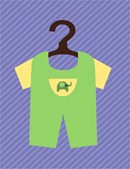 A unisex onesie baby outfit for your baby nursery.  See coordinating unisex baby crib needlepoint.  Don't know if it's a boy or a girl? This is perfect for an expectant mother on bed rest. Relax and stitch away as you prepare something unique for your newborn's arrival.